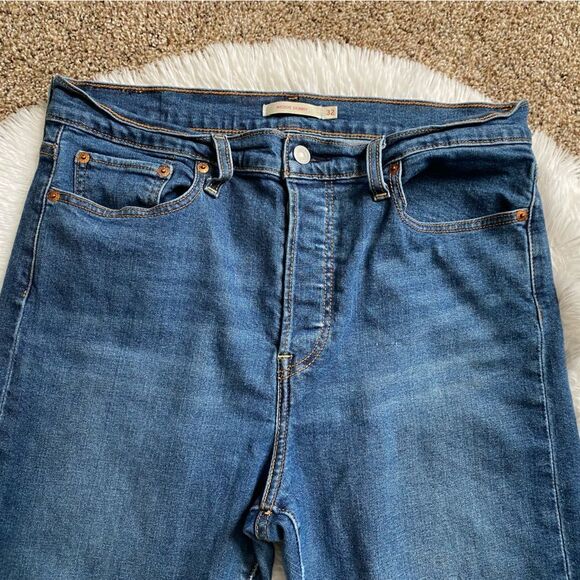 Levi’s Wedgie Skinny Button Fly Jeans Womens Size 32 Blue - Picture 3 of 10